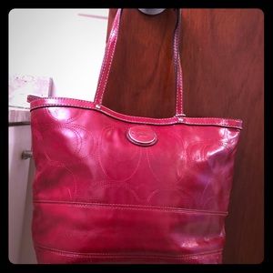Coach red patent leather tote medium